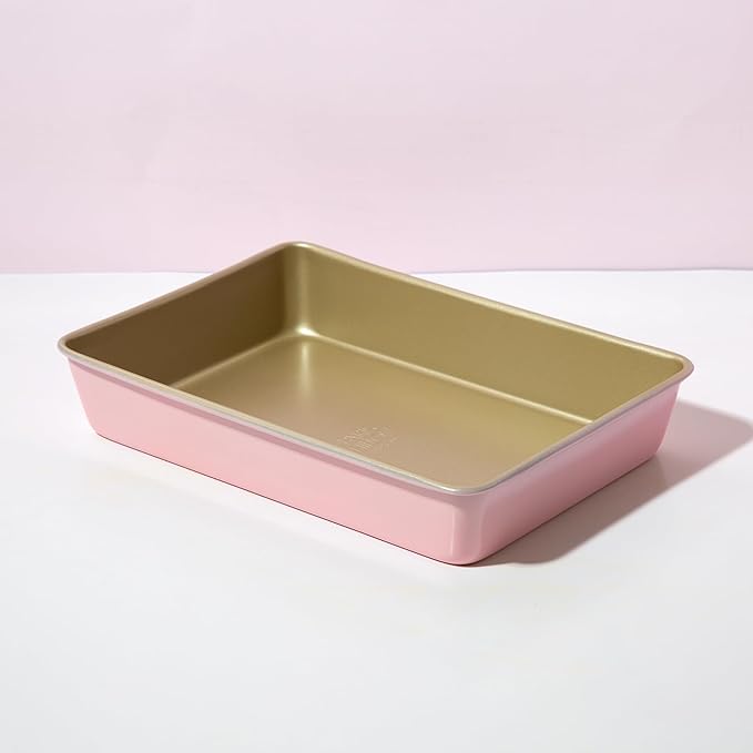 Paris Hilton Nonstick Carbon Steel Bakeware Collection, 13-Inch x 9-Inch Multipurpose Pan, Dishwasher Safe, Made without PFOA and PFAS, Pink Champagne Two-Tone