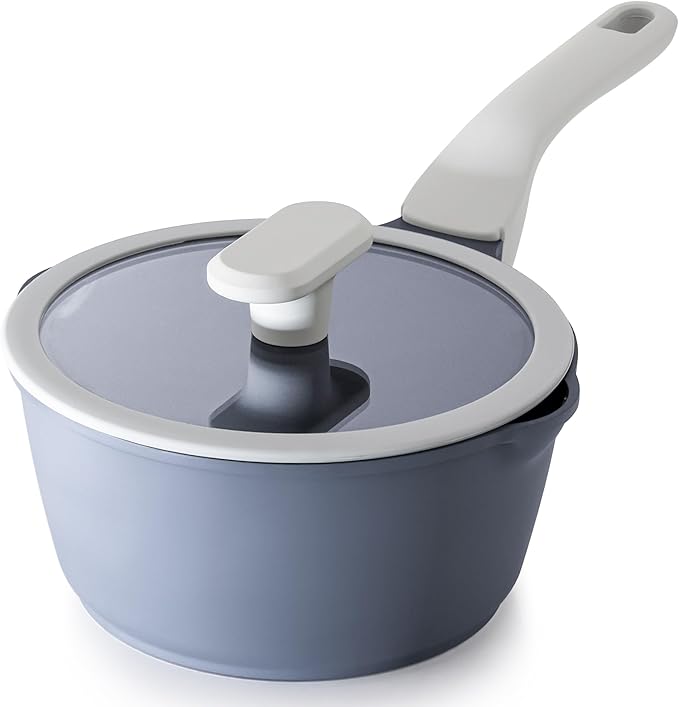 PRICUSIS Nonstick Saucepan with Lid, 2 Quart Ceramic Sauce Pan, Non Toxic Sauce Pot with Pour Spouts for Multipurpose Use, PTFE, PFOA & PFAS Free, Induction Compatible.