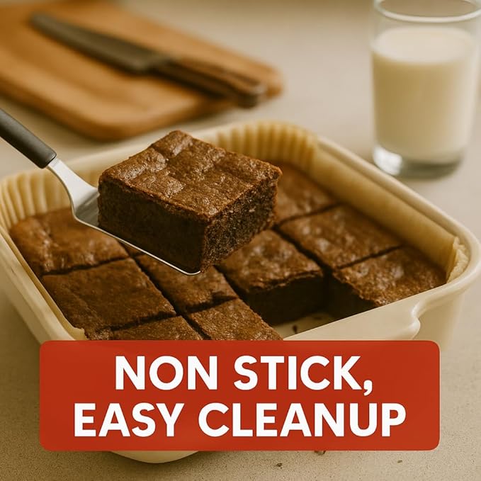 8 Inch Square Pre-Formed Parchment Paper, Plastic Free Packaging, Natural Unbleached Food Grade Non-Stick Liners, High Heat Safe, Designed in USA, 50 Sheets