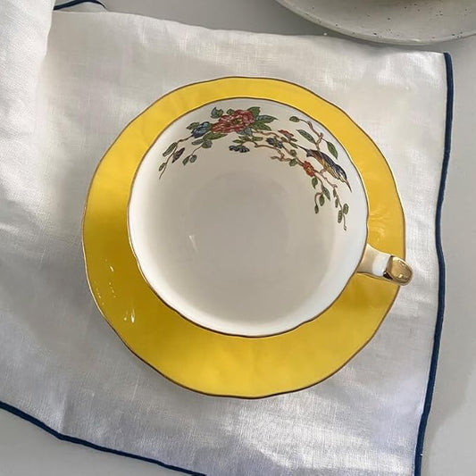 Aynsley Handpainting Colored Glaze Pembroke Oban Fine Bone China English Tea Cup and Saucer Set, 6.1 oz (Yellow)