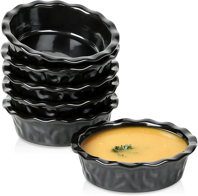 vicrays Ceramic Pie Pan for Baking - 5.5 inch Small Pie Plates Deep Dish Round Pot Casserole Mini Serving Bowl - Microwave Oven Safe for Dessert Apple Pie Cake Tart Pizza Set of 6 - Black