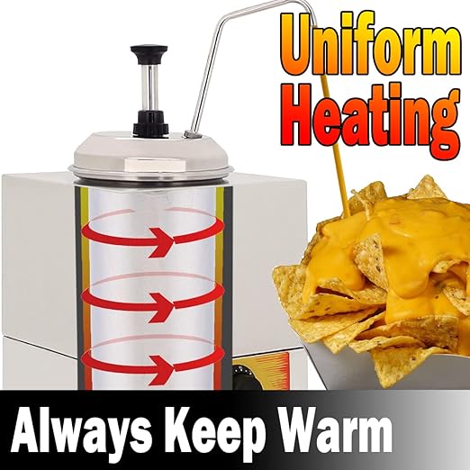 Cheese Dispenser with Pump Electric Hot Fudge Warmer 2.7 Quart Sauce Condiment Pump Station for Nacho Cheese Ketchup Syrup Butter Caramel,86-176℉,220V