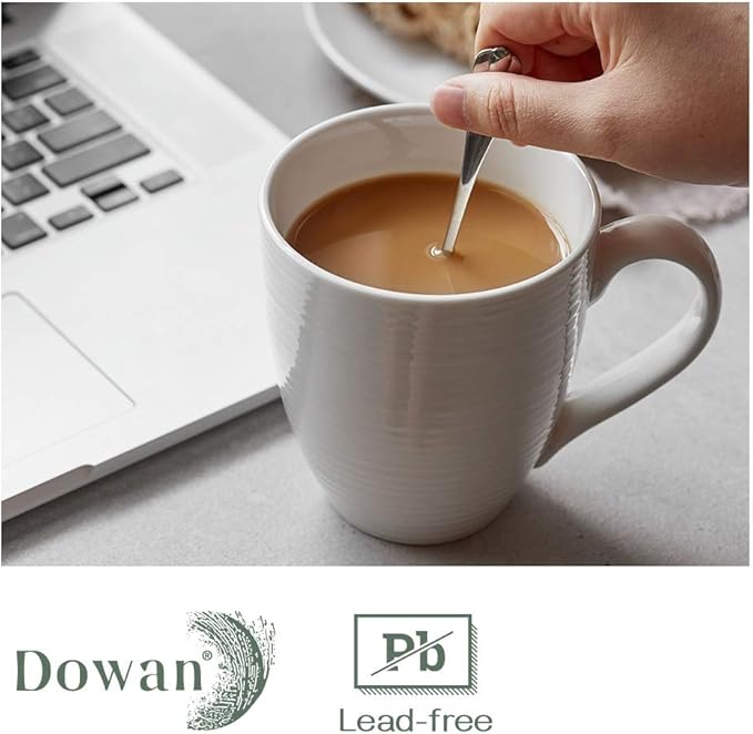 DOWAN Coffee Mugs, 17 Oz Coffee Mug Set of 6, Corrugated Tea Mugs (White)