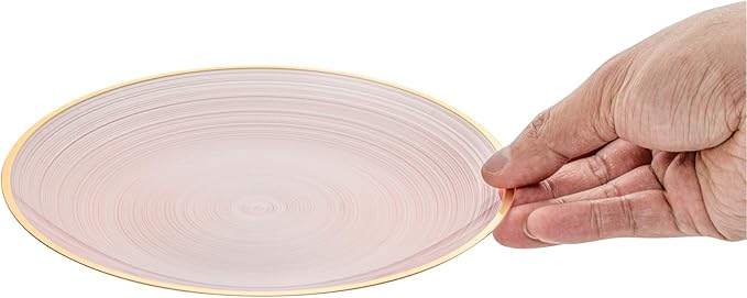 Restaurantware Plastic Plates 20 Pcs 7.25" Gold Rimmed Disposable Plates Heavy-Duty Pink Translucent Rippled Plastic Dinner Servers for Party, Weddings, Salads, Desserts, and Appetizers