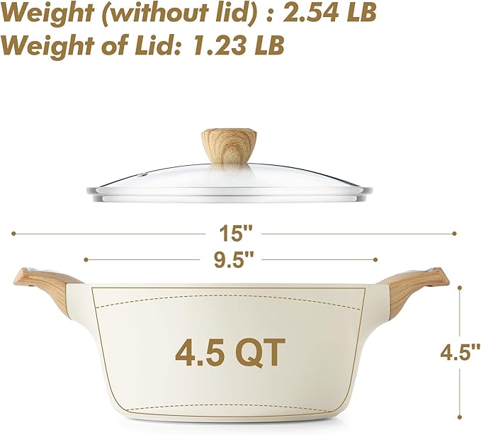 SENSARTE Ceramic Nonstick Stock Pot with Lid, 2.6/4.5/6.6/8.5 QT Soup Pot Casserole Pot, Non-toxic Healthy Pasta Pot, Large Cooking Pot Stew Pot, Induction Compatible, PFOA PFAS PTFE Free, White