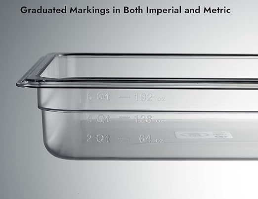 CURTA 6 Pack NSF Food Pans, Full Size 2 1/2 Inch Deep, Commercial Polycarbonate Plastic Clear Freezer-Safe