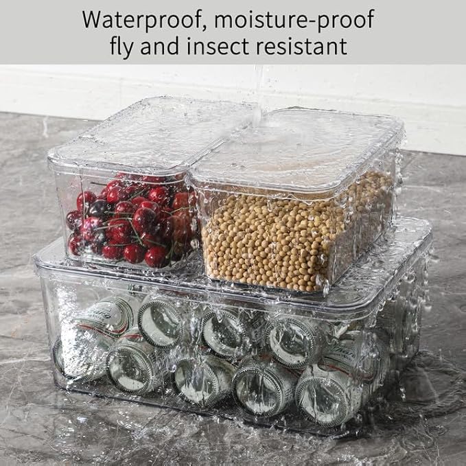 Clear Storage Bins With Lids,5 Packs Food Storage Organizer,Cabinet Storage Basket for Clothing, Towels, Cosmetics, Kitchen Storage Containers,Transparent Pantry Containers (3L+2S)