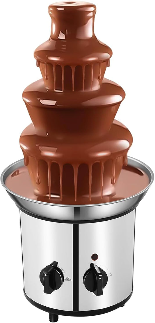 4 Tier Chocolate Fountian Electric Chocolate Fondue Melting Machine 60-Ounce Stainless Steel Luxury Cheese Cascading Fondue for Parties