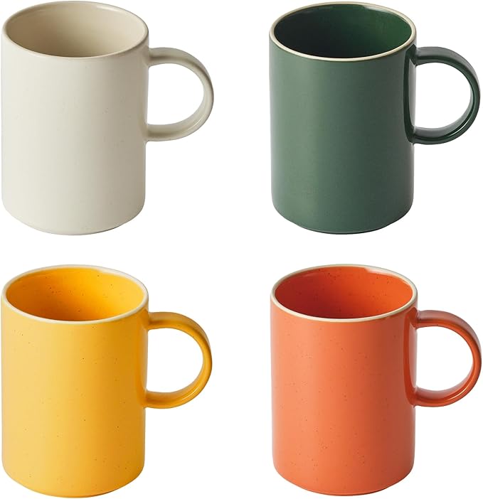 Odense Ceramic Mugs Set of 4 - Coffee Mug - Modern & Minimal Design, Wide Mouth & Stackable, Hot Drinks - Microwave & Dishwasher Safe - 11.8oz (Multi Color)
