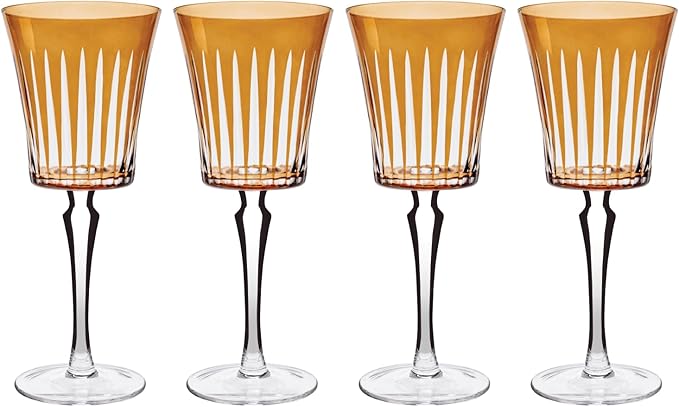 Vikko Colored Wine Glasses, Timeless Collection 10 Ounce Elegant Wine Glass for Fine Dining, Set of 4 Amber Goblets with Stem, Dishwasher Safe