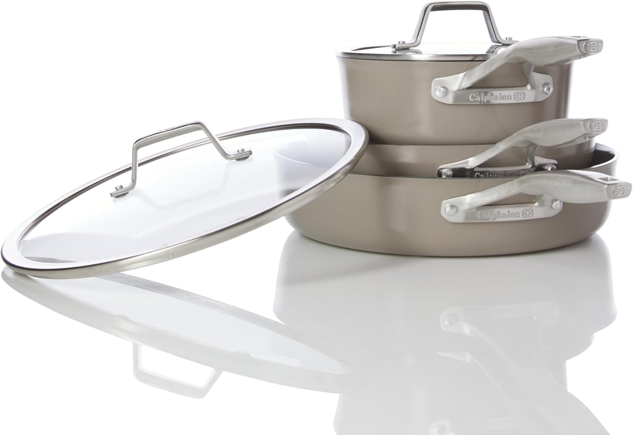 Calphalon® Premier Ceramic Nonstick 5-Piece Cookware Set, Mushroom Grey
