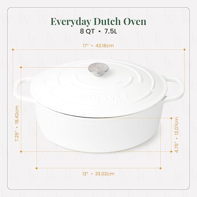 Larder & Vine 20 Piece Cookware Set (White) | Dutch Oven, Utensil Set, Braiser, and Trivets