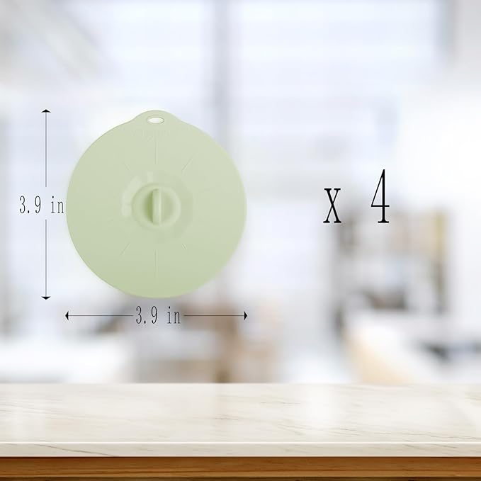 4 Pack 3.9" Silicone Lids for Cups Bowls Plates Pans, Microwave Splatter Cover, Kitchen Containers Lids Cover for Food Storage,Light Geen Mini
