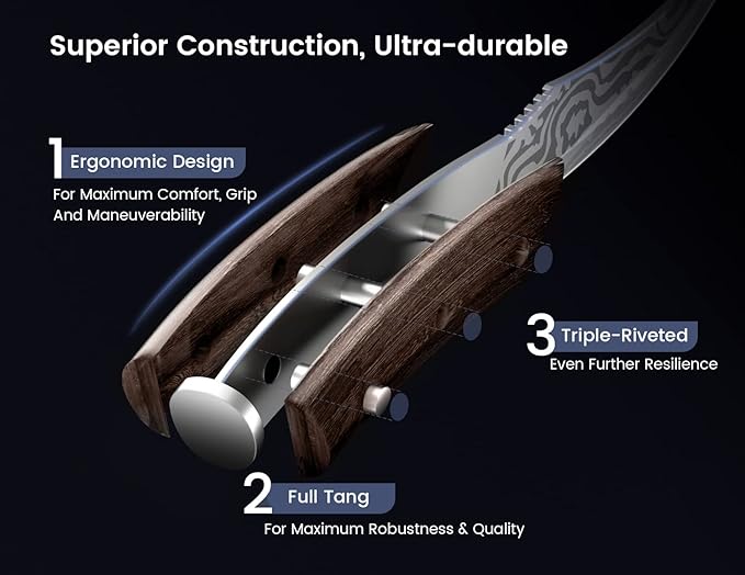 Steak Knives Set of 2, 4.8 Inch High-Carbon Japanese Stainless Steel Non-serrated Meat Knife with Wood Handle, Damascus Pattern Full Tang Design, Razor-Sharp Dinner Knives with Gift Box