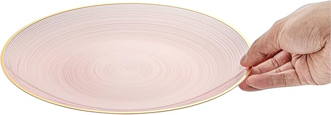 Restaurantware Plastic Plates 20 Pcs 10" Gold Rimmed Disposable Plates Heavy-Duty Pink Translucent Rippled Plastic Dinner Servers for Party, Weddings, Salads, Desserts, and Appetizers
