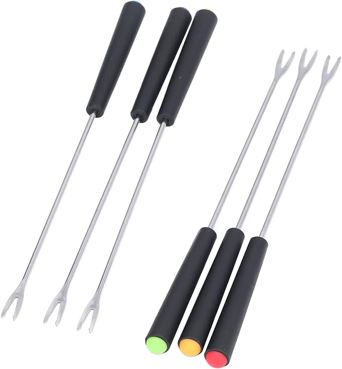 6PCS Stainless Steel Fondue Forks, Fondue Sticks, Smore Sticks with Heatproof Handle for Chocolate Fountain Cheese Roast Marshmallows Dessert Fruits