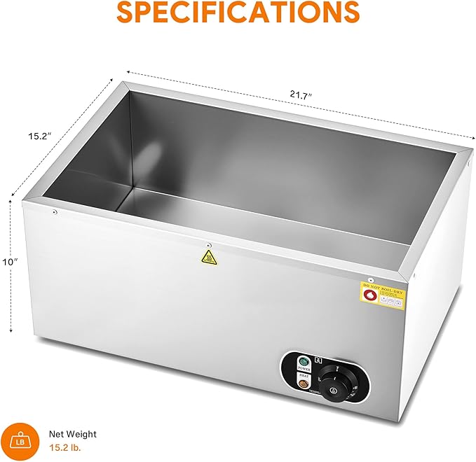 WILPREP Single-Well Commercial Food Warmer, Electric Warmer for Food with Adjustable Temp. & Automatic Shutoff, Stainless Steel Hot Food Well Food Heating Unit for Buffet Food Truck Hotel Catering