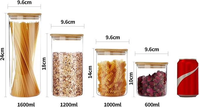 SIXAQUAE Glass Food Storage Containers Jar Stainless Steel Lids 600ml Airtight Canister Organization Sets Stackable…