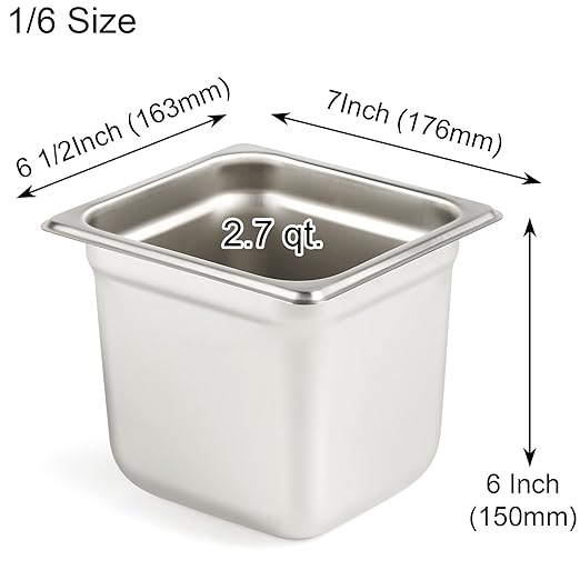 CURTA 6 Pack Anti-Jam Hotel Pans, 1/6 Size 6 Inch Deep, NSF Commercial 18/8 Stainless Steel Chafing Steam Table Pan, Catering Storage Metal Food Pan