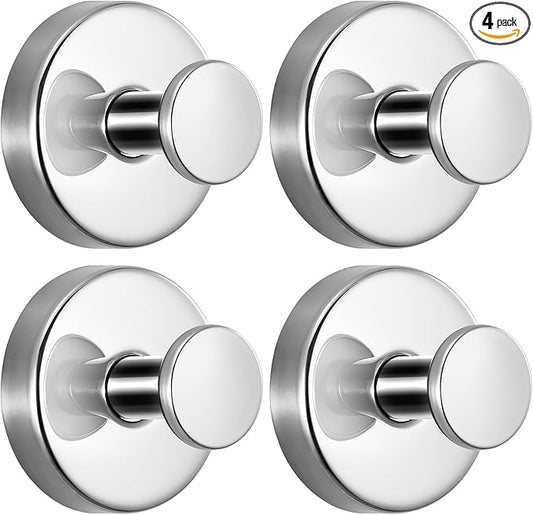 Suction Cup Hooks for Shower No-Drill Bathroom Hooks for Towels, Robes, Loofah Mountable on Bathroom Walls, Kitchen, Glass, Mirrors,Tile,Smooth Non-Porous Surfaces,Removable,4pcs,Chrome Polished