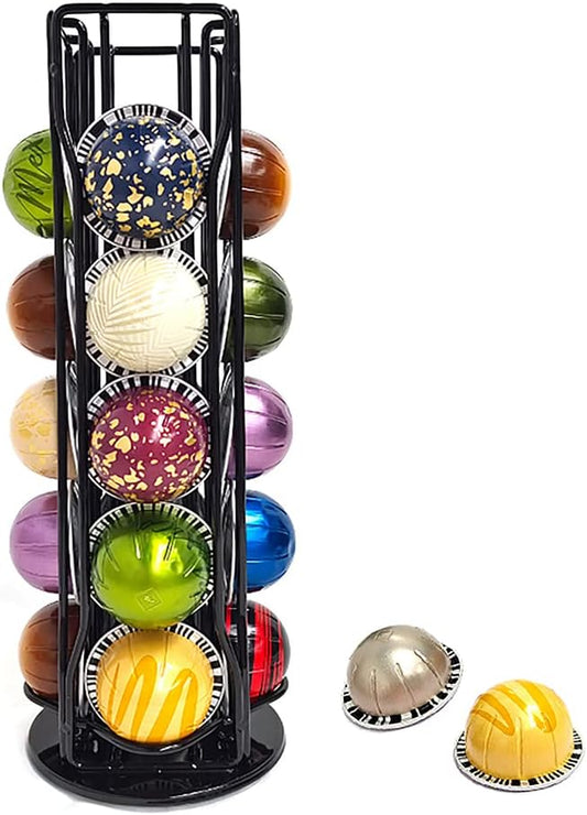 Coffee Pod Holder for Nespresso Vertuoline, Coffee Pod Stand Holds 20 Pods, Small Cofee Pods Organizer Carousel Compatible with Nespresso Vertuoline 360-Degree Rotatable, Black