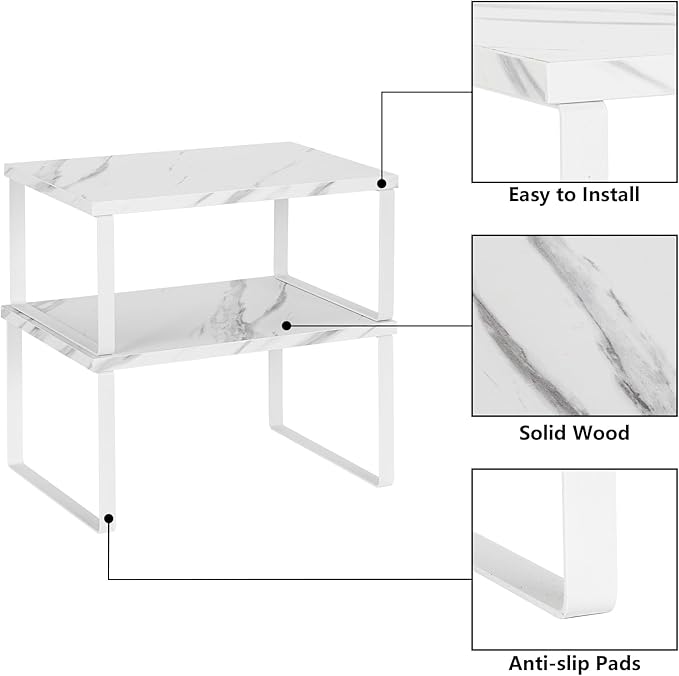 NEX Kitchen Counter Shelf, Stackable Cabinet Shelf Organizers Expandable Countertop Shelf for Pantry, Set of 4, White