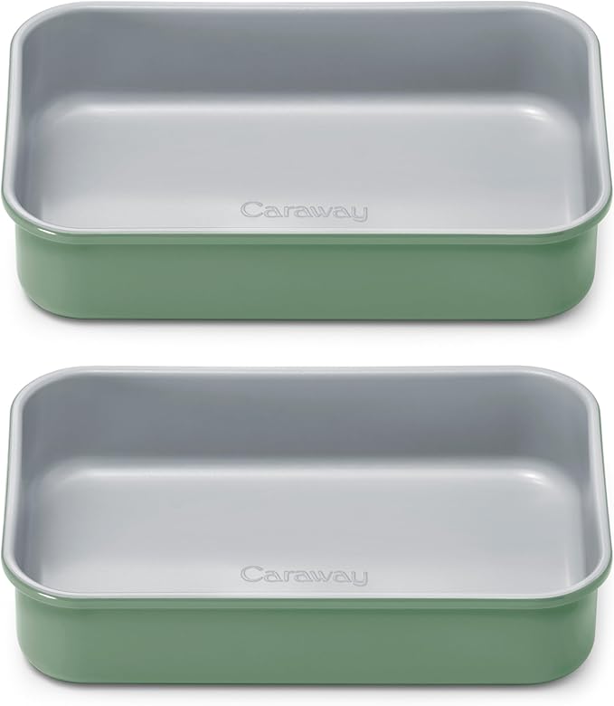 Caraway Nonstick 9” x 6.5” Small Rectangle Baking Pan Duo – Non-Toxic, PTFE & PFOA Free – Aluminized Steel Core – Deep Ceramic Baking Pan for Casseroles, Lasagna & More - Sage