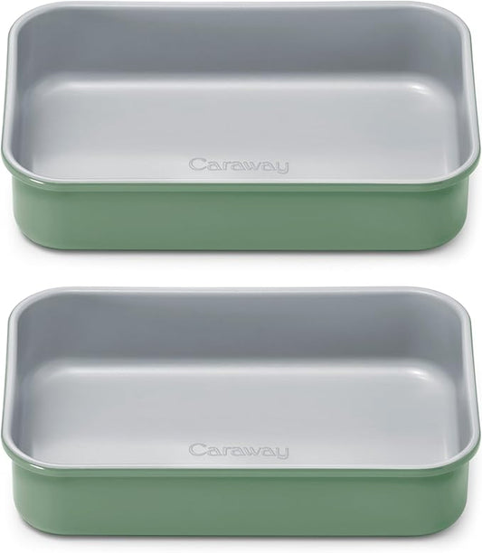 Caraway Nonstick 9” x 6.5” Small Rectangle Baking Pan Duo – Non-Toxic, PTFE & PFOA Free – Aluminized Steel Core – Deep Ceramic Baking Pan for Casseroles, Lasagna & More - Sage