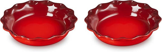 Le Creuset Stoneware Set of 2 Heritage Fluted Pie Dish, 9", Cerise