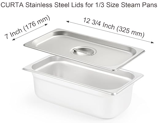 CURTA 6-Pack 1/3 Size Steam Table Pan Cover, Lid with Handle, NSF, Hotel & Catering Food Cover
