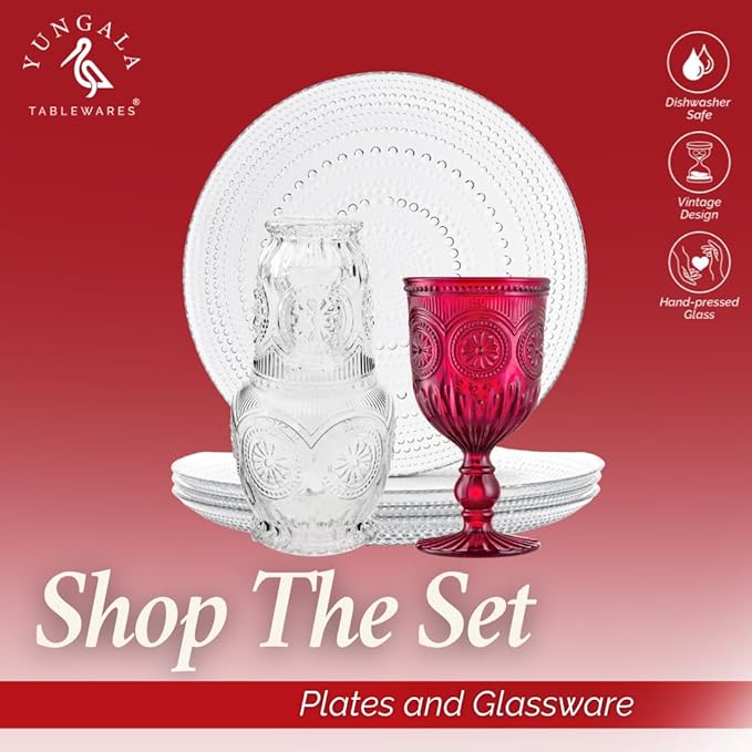 Yungala Red Goblets, Set of 6 Hand Crafted Red Colored Wine Glasses for lovers of red glassware, perfect for Valentines Day or Christmas Wine Glasses