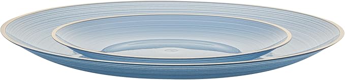 Restaurantware Plastic Plates 200 Pcs 7.13" and 10" Combo Gold Rimmed Plate Set Disposable Heavy-Duty Blue Translucent Rippled Plastic Dinner Servers for Party, Weddings, Salads, Desserts