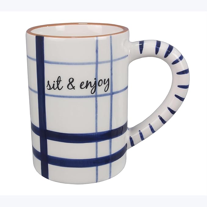 Young's Inc Ceramic Coffee Mug Set of 4, Blue and White Cups for Tea, Coffee, Cold Drinks, Gift for Coffee Lovers, Birthday, Microwave-Safe Dishwasher Safe Kitchen Decor, 5.5-inch Height
