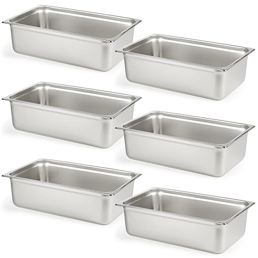 CURTA 6 Pack Full Size 6" Deep Anti-Jam Hotel Pans, NSF Certified 18/8 Stainless Steel Steam Table Food Pans for Catering, Buffet, Restaurant, Commercial Kitchen, Dishwasher Safe, Freezer Safe