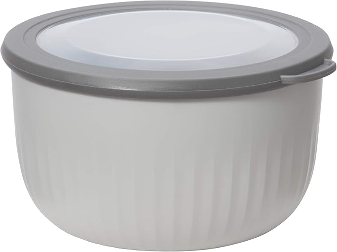 Oggi 2.6qt & 1.4qt Plastic Prep, Store & Serve Bowls with Lids, Lt Gray