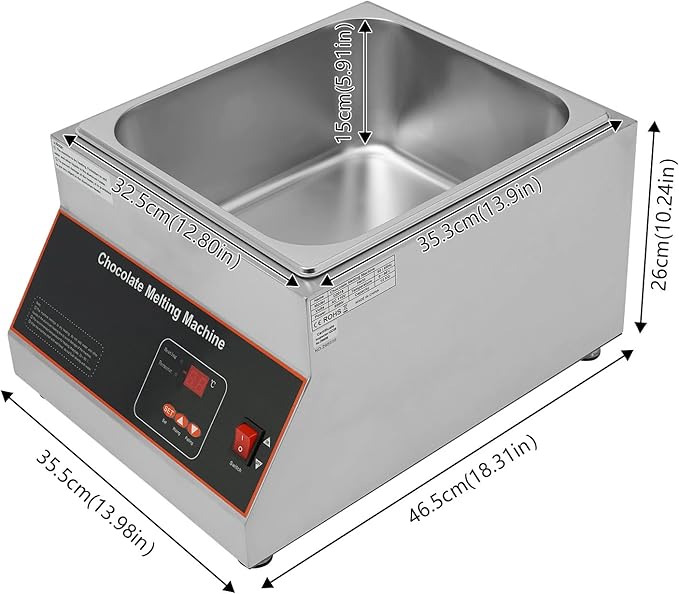 Chocolate Tempering Machine 32-203°F Commercial Chocolate Melting Pot 26.46 lbs Stainless Steel Food Warmer Air-heating Chocolate Fondue with Lid for Restaurant Home Party (Single Pot)