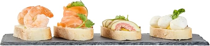 Restaurantware Slate Serving Tray 1 Pack of 11.8" x 4" Foam Feet Charcuterie Stone Plate Rustic Edges Freezable Black Serving Display Cheese Boards for Kitchen, Gourmet, Dining, Parties