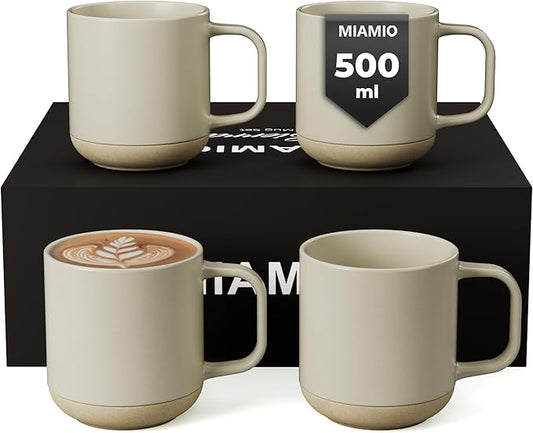 MIAMIO – Coffee Mugs Set of 4 / Ceramic Cups for Coffee (17.5 oz), Cappuccino, Latte Macchiato, Tea, Espresso/Dishwasher and Microwave Safe – Sierra Collection (Light, Mugs (4x))