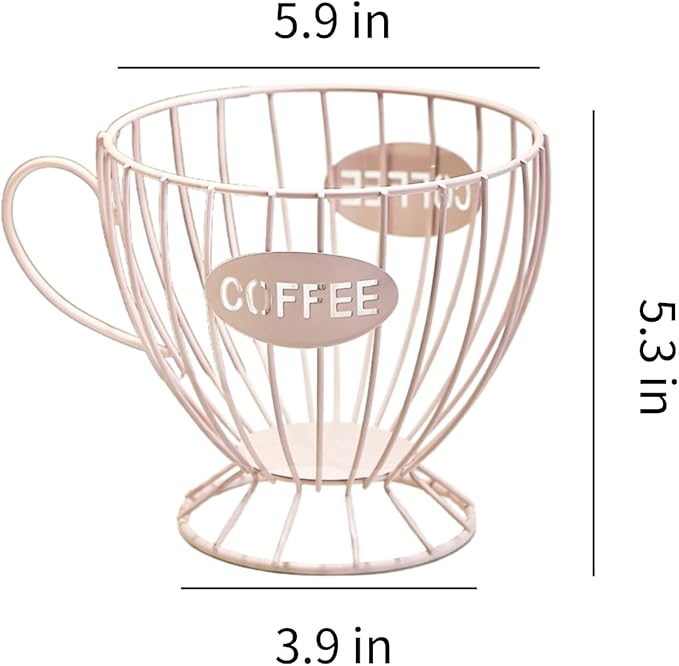 Metal Coffee Pod Holder Wire Coffee Pods Storage Basket Espresso Capsule Storage for Home Kitchen Cafe Hotel (Pink cup)