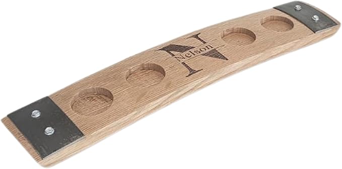 Personalized Premium 4 glass whiskey flight/engraved center/personalized gift/Crystal glass option/Natural oak color (Split Letter monogram)