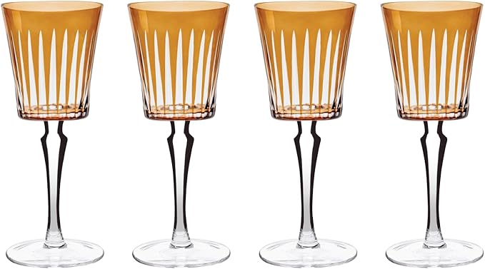 Vikko Water Glasses, Timeless Collection 8 Ounce Elegant Water Glass for Fine Dining, Set of 4 Amber Goblets with Stem, Dishwasher Safe