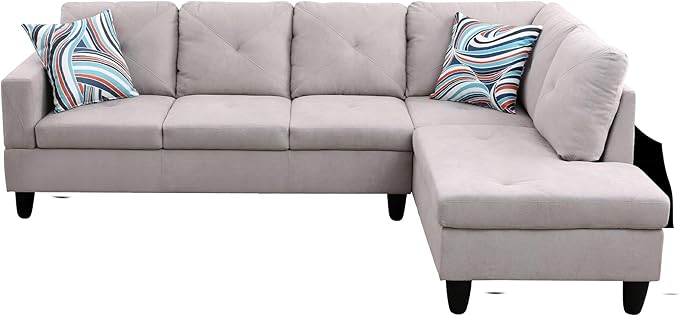 NicBex L Shaped Couch Sectional Couches for Living Room 2 Pieces Modern Sectional Sofa with Right Chaise Sectional Couch with Solid Frame for Living Room, Flannelette, Off-White
