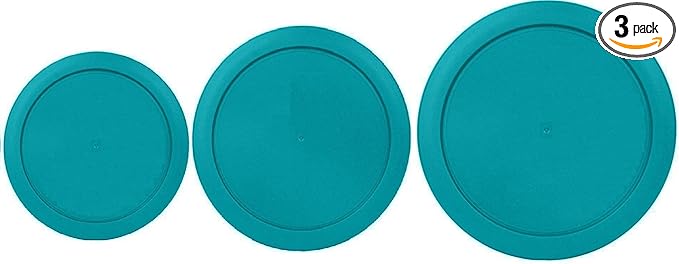 2, 4 & 7 Cup Turquoise Replacement Lids/Covers for Pyrex, Anchor Hocking & KlareWare Storage Bowls *Lids Only Glass Container Not Included* (3 Pack *One of Each Size*)