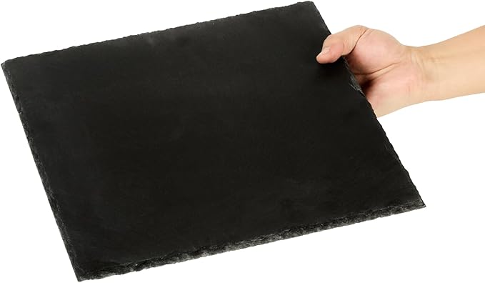 Restaurantware Slate Serving Tray 1 Pack of 12 x 12" Foam Feet Charcuterie Stone Plate Rustic Edges Freezable Black Square Serving Display Cheese Board for Kitchen, Gourmet, Dining, Parties