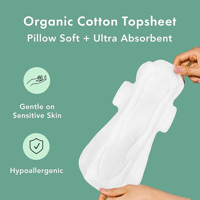 Rael Pads for Women, Organic Cotton Cover - Period Pads with Wings, Feminine Care, Sanitary Napkins, Heavy Absorbency, Unscented, Ultra Thin (Overnight, 40 Count)