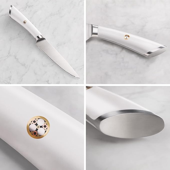 Cangshan ELBERT Series German Steel Forged 5" Serrated Utility Knife (White)