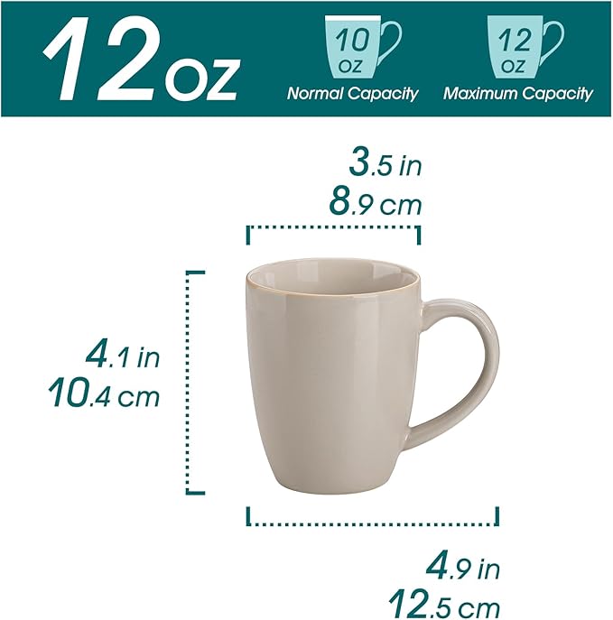 vancasso PLAYA Ceramic Coffee Mug Set of 6, 12 Oz Tea Cups with Handle for Latte, Tea, Cappuccino, Milk, Cocoa, Microwave&Dishwasher Safe, Grey