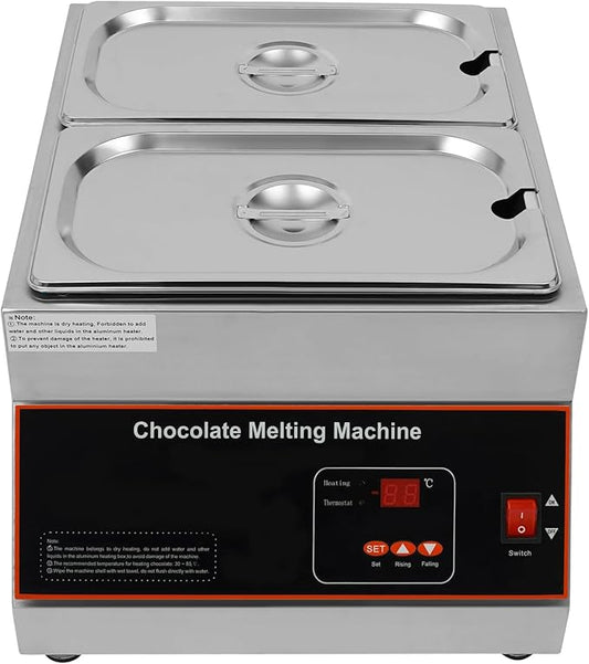 Chocolate Tempering Machine 32-203°F Commercial Chocolate Melting Pot 26.46 lbs Stainless Steel Food Warmer Air-heating Chocolate Fondue with Lid for Restaurant Home Party (Double Pots)