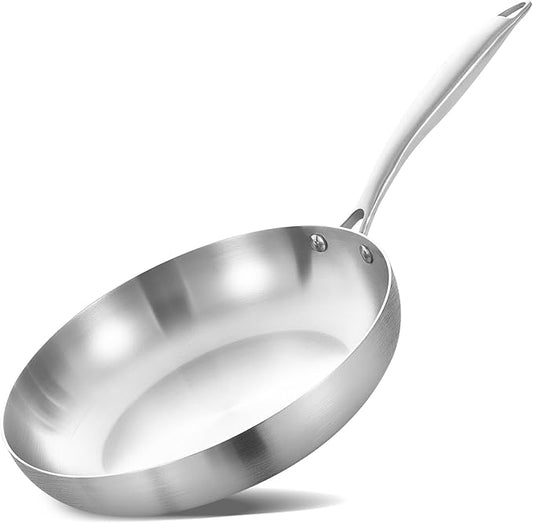 LOLYKITCH 8.5 Inch Tri-Ply Stainless Steel Frying Pan,Small Skillet,Induction Cooking Pan,Dishwasher and Oven Safe,Rivet Handle