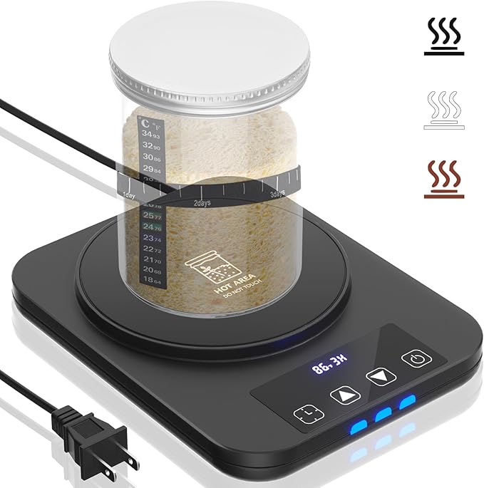 Sourdough Starter Warmer, Precise 1°F Thermostat Control (70-100°F) Sourdough Warming Mat, Smart memory Warming On/Off, 12-Hour Timer Sourdough Warmer（Black）